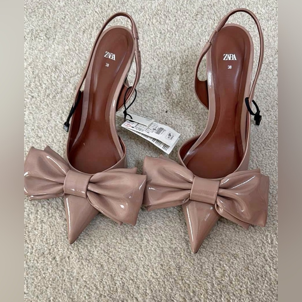 Zara Women's Nude Bow Heels Size 38 NWT.